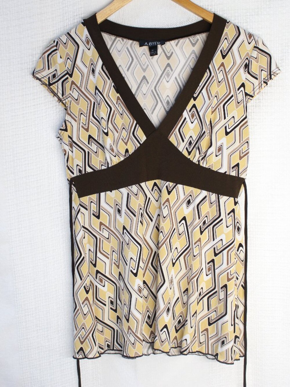 A. Byer Vintage Y2K Geometric Print V-Neck Empire Waist Size M